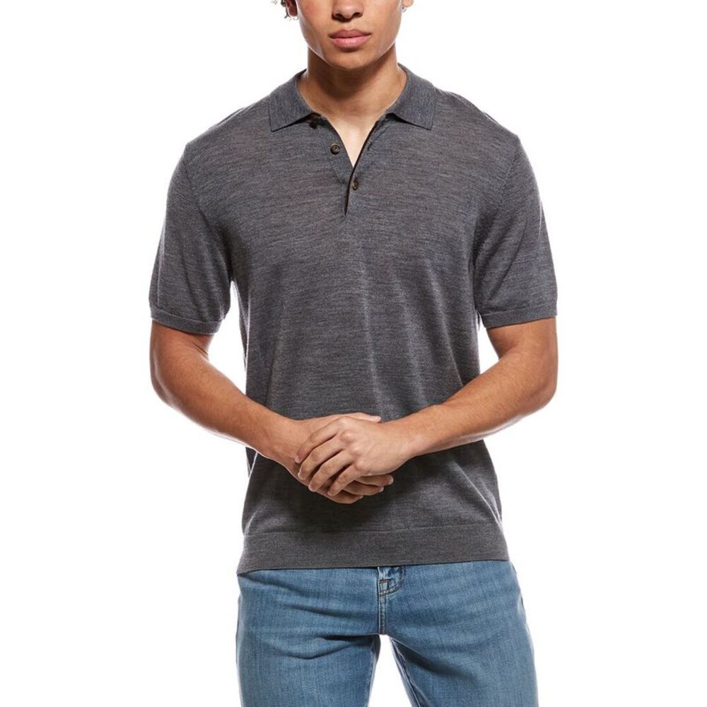 Bruno Magli Mens  Merino Wool Polo Sweater, Grey